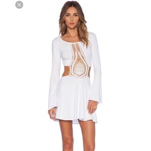 revolve kiss hand crochet bell sleeve dress- White